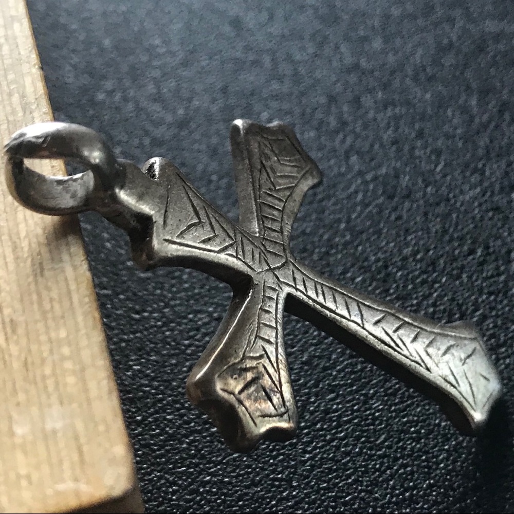 Flared Etched Ethiopian Silver Cross Pendant